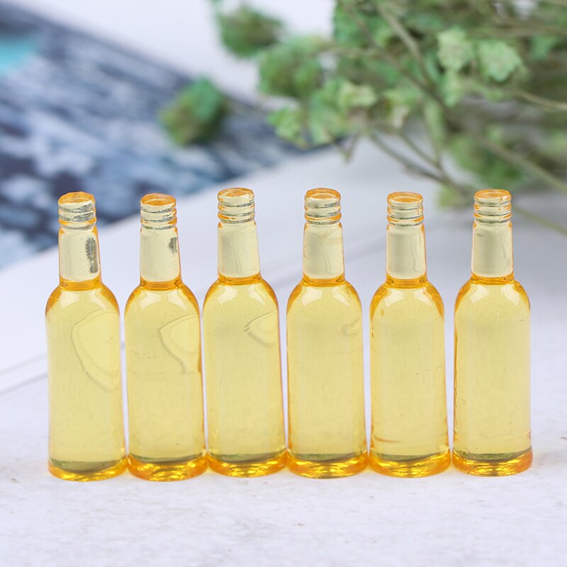 6Pcs Beer Wine Drink Bottle Doll Food Kitchen Living Room Accessories 1:12 Dollhouse Miniature Toys: Yellow