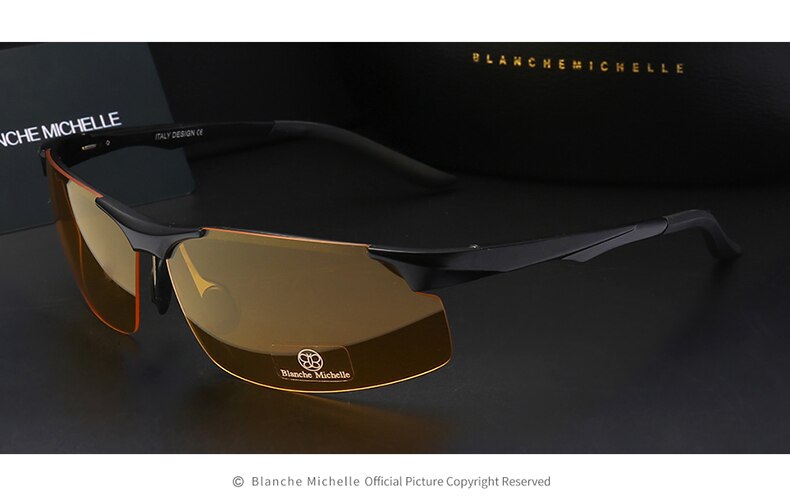 Aluminium Magnesium Mannen Zonnebril Gepolariseerde Sport Driving Night Vision Goggles Sunglass Vissen UV400 Randloze Zonnebril sunglasses men sun glasses man sunglass: black yellow