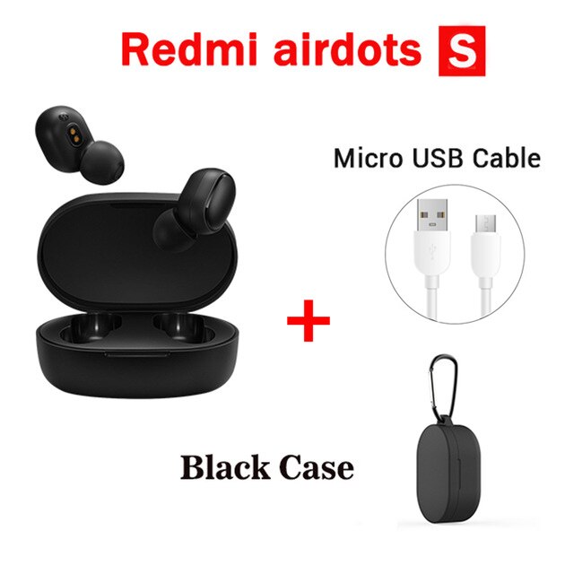 Original Xiaomi Redmi Airdots 2 TWS Earphone Wireless bluetooth 5.0 Earphone Stereo Noise Reduction Mic Voice Control Air2 SE: AirDotsS Black cable