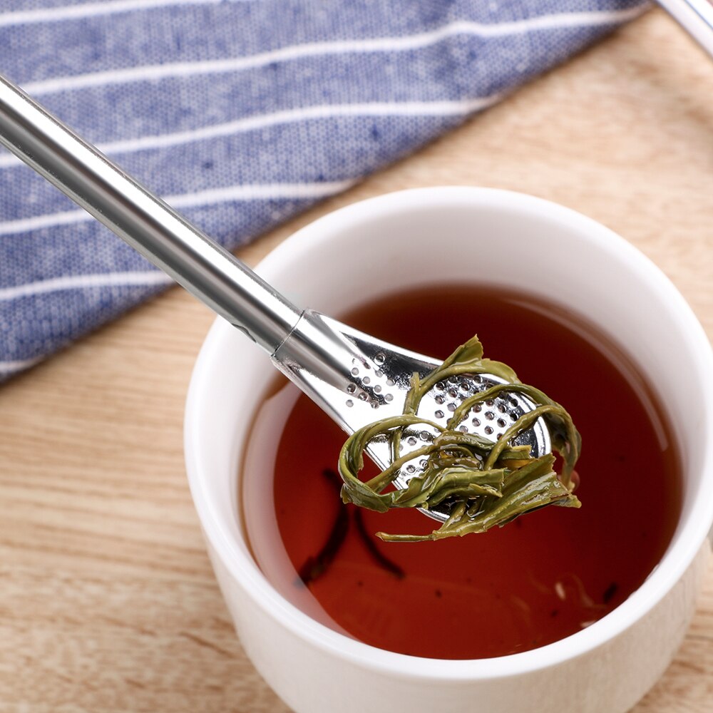 HILIFE Juice Residue Spoon Tea Filter Stainless Steel Reusable Tea Tool Drinking Straw Spoon
