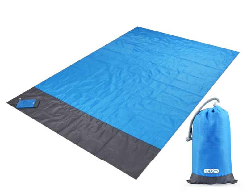 Couverture de plage à poches étanches 2x2.1 m, matelas pliant, Portable et léger, tapis de pique-nique en plein air,: Bleu / 200x210cm