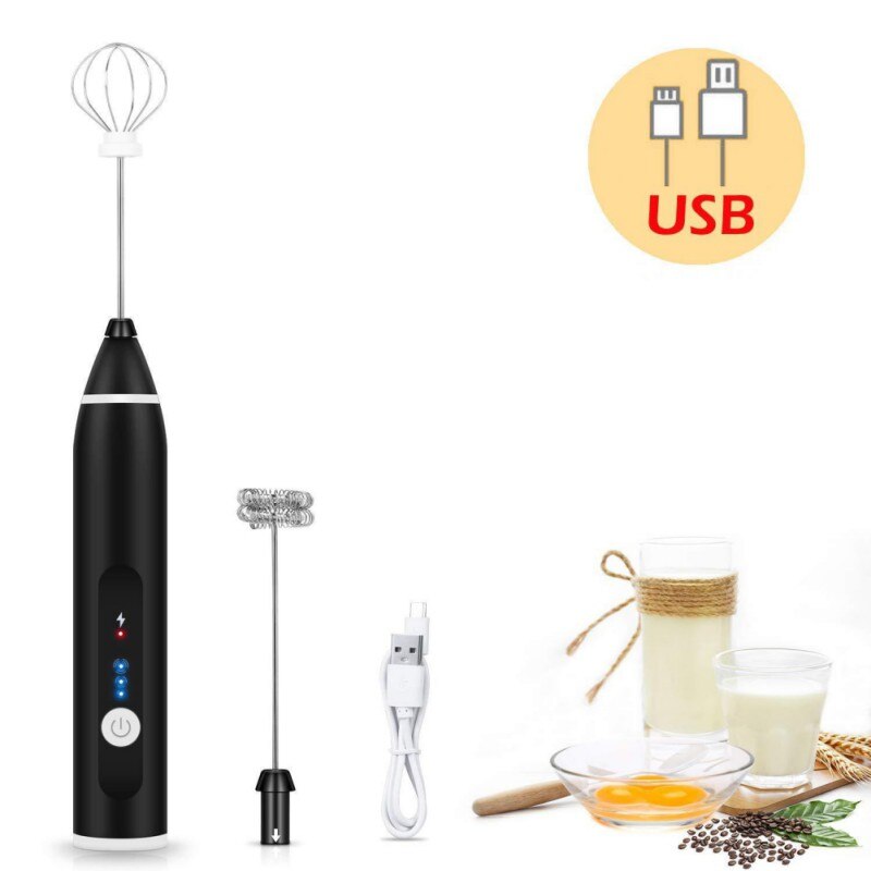 Batidor de huevos de 3 velocidades bebida de café con leche batidora cabezales batidor de huevos agitador USB recargable de mano herramienta de licuadora de alimentos