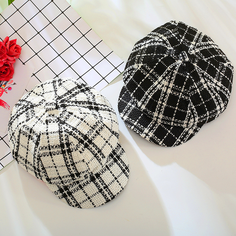 Sombrero de invierno para mujer, accesorios de , sombrero de panadero para niño, ropa de calle cálida, gorro de Newsboy, sombrero de lana Vintage, sombrero a cuadros para niño