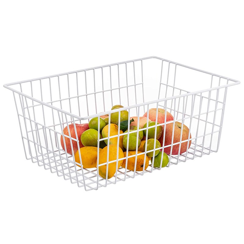 2 Pack Wire Storage Baskets, Farmhouse Metal Wire Basket Freezer Storage Organizer Bins with Handles