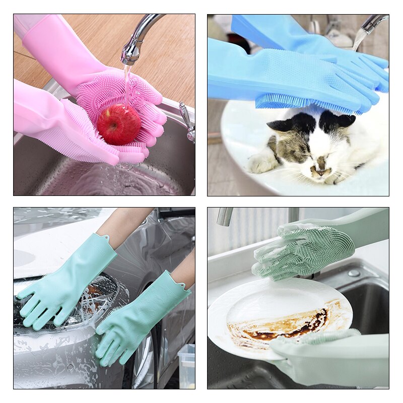 1 par opvask handsker silikone opvask handsker køkken silikone rengøring husholdningsværktøj til ren bil kæledyr børste handske