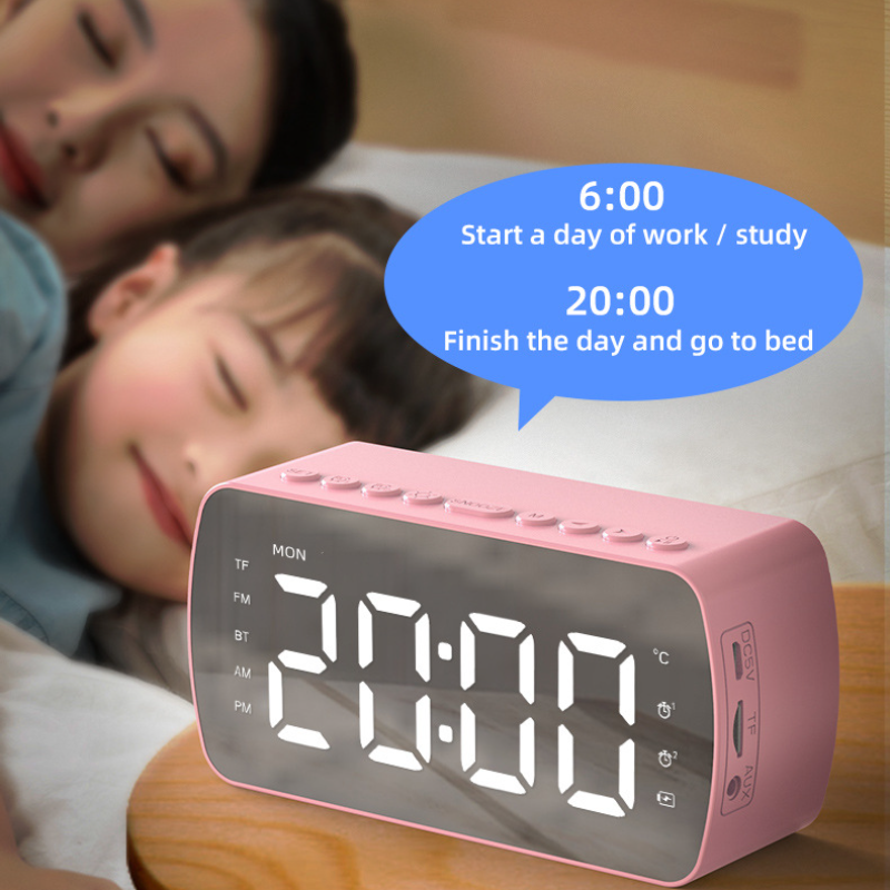 Smart väckarklocka fm-radio spegel bluetooth-högtalare termometer trådlös bluetooth-högtalare med lång batteritid stereohögtalare bilfestdekor