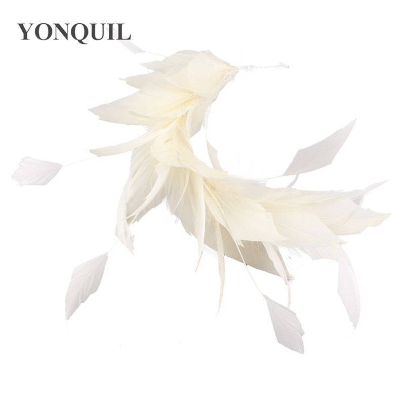 Nuevos y hermosos ramilletes de boda de plumas de pavo, manualidades de plumas para tocado, sombrero DIY, tocado, accesorios de decoración, longitud 25CM: Marfíl