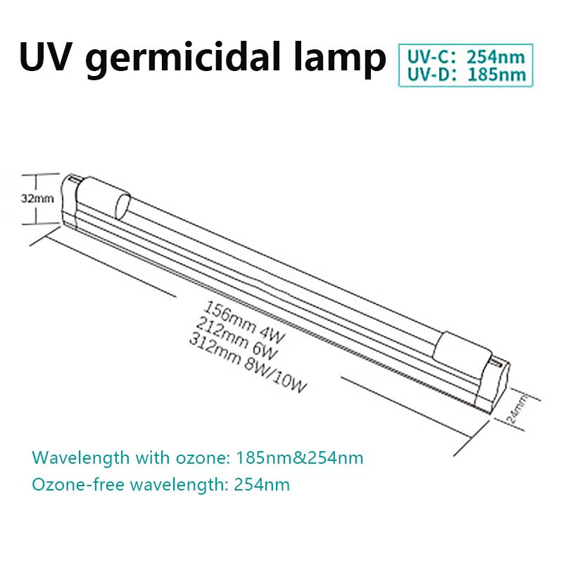 Disinfection Lamp Rod UV Germicidal Lamp Ozone Quartz Disinfection And Sterilization Lamp 220V 8W EU Plug Household Disinfection
