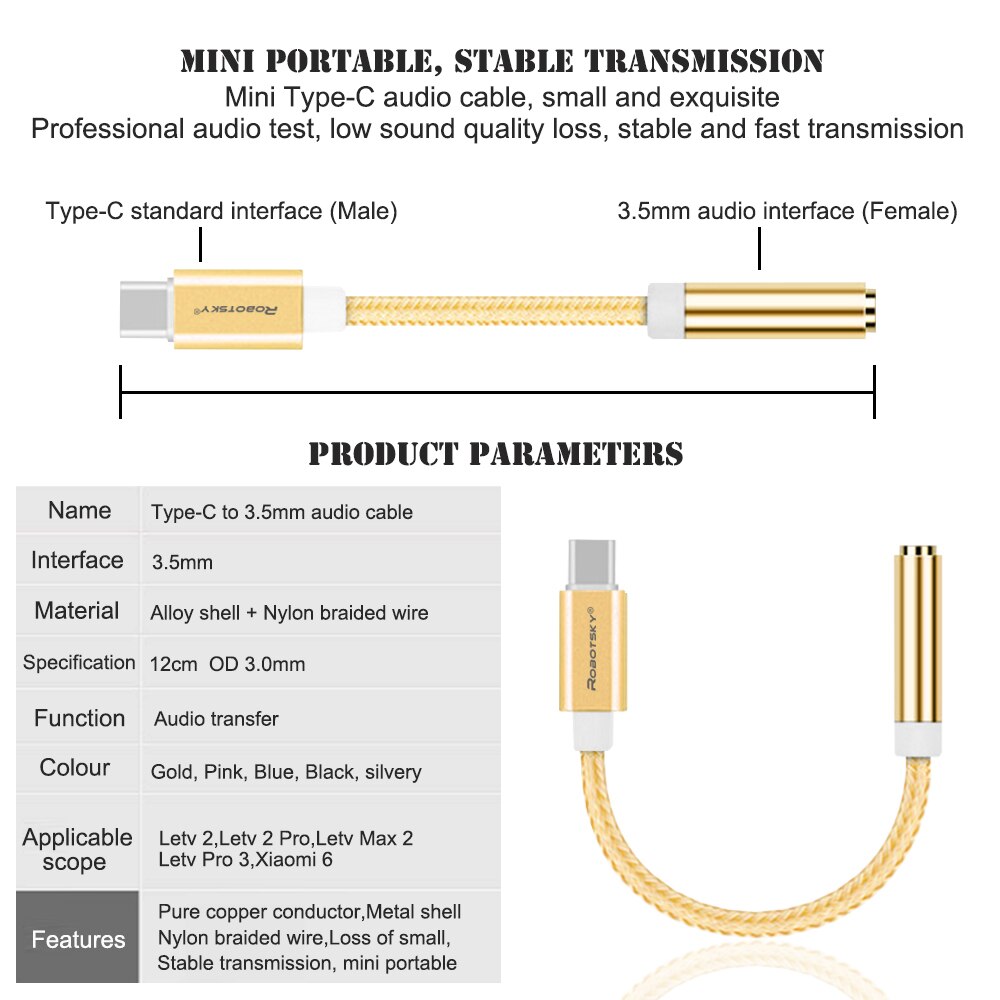 Usb Type C Naar 3.5Mm Koptelefoon Hoofdtelefoon Kabel Adapter USB-C Naar 3.5Mm Jack Aux Kabel Voor Letv 2 2pro Max2 Pro 3 Xiaomi 6