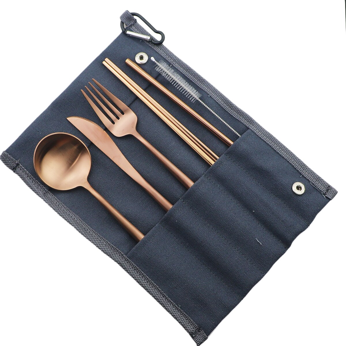Rainbow Knife Fork Spoon Chopsticks Straw Set Portable Flatware Metal Travel Storage Cutlery Set Picnics Offices BBQ Accessories: Blue A Bag Rose