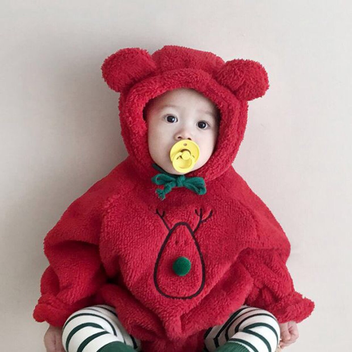 Spædbarn jul romper baby dreng piger langærmet hætteklædte snemand print med mønster i et stykke rød beige varm fleece hætteklædt tøj