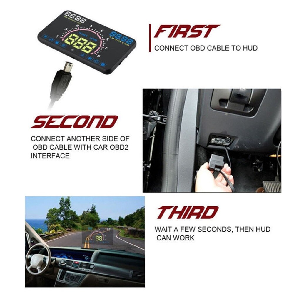 5.8-Inch OBD II Universal Hud Head Up Display Windshield Projector Hud Projector OBD2 EUOBD Car Driving Speed Meter
