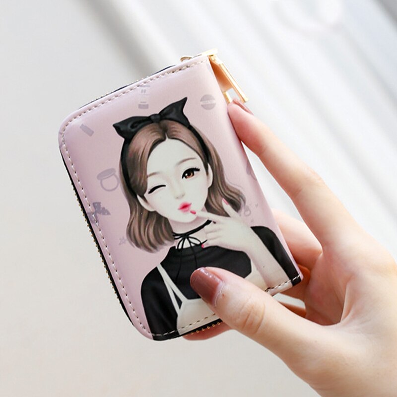 Bank Card Bag Girls Cartoon Small Wallet PU Leather Coin Purse Business ID Credit Card Holder Case Women Mini Clutch Bag: B