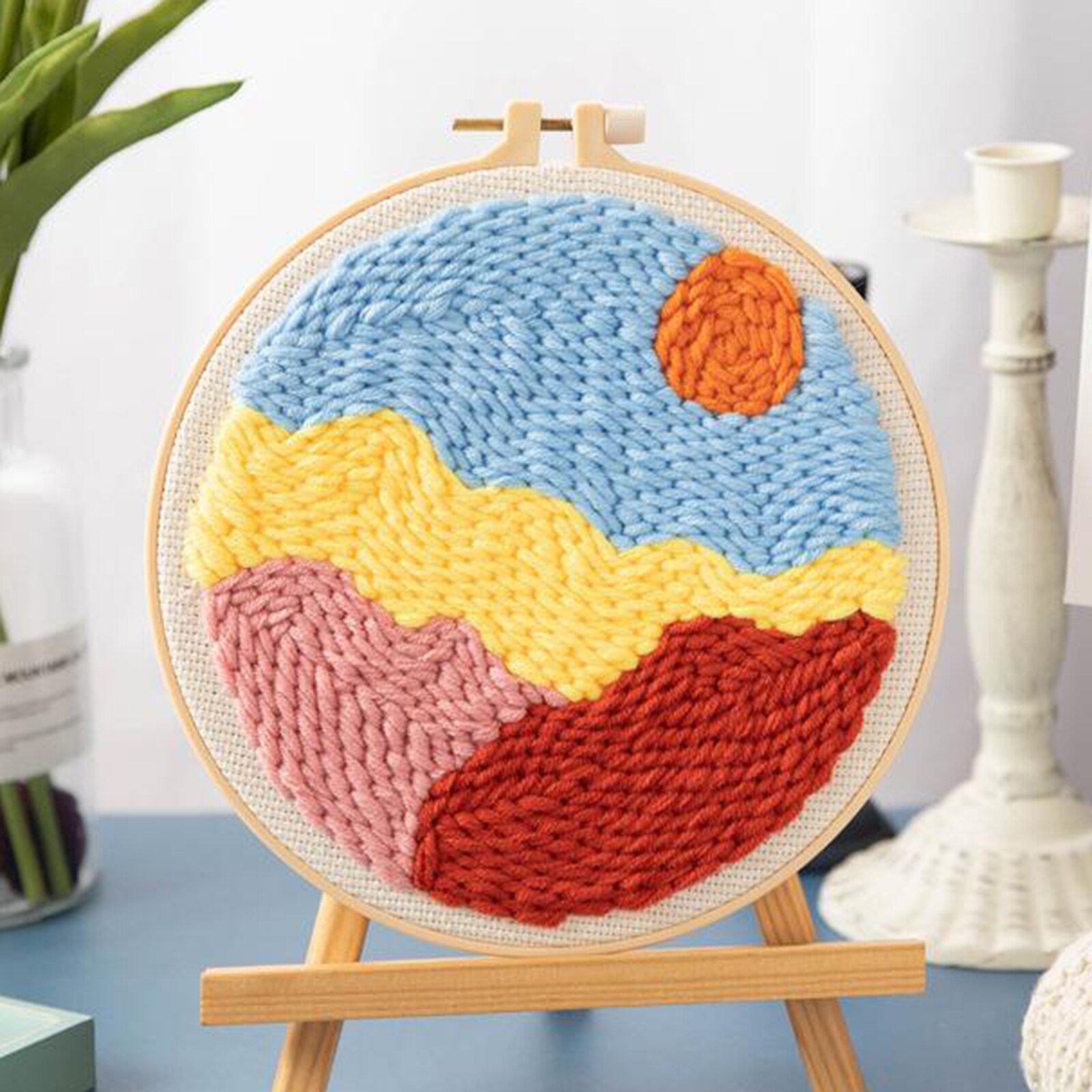 DIY Latch Hook Kits for Kids Beginners, Rug Hooking Craft Kit, Punch Needle Starter Kit with Cloth, Cotton Thread Pack, Frame