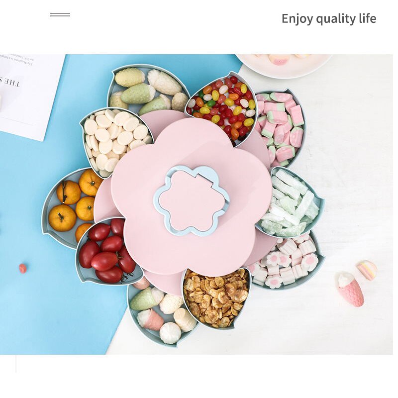 Hartelijke Shining Woonkamer Decoratieve Bonbondoos Bloem Dubbele Laag Plastic Spin Thuis Moer Opbergdoos