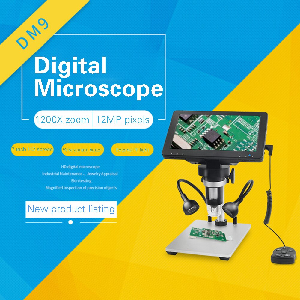 DM9 Digital Microscope with 7 inch Adjustable Display 1080p Full HD Camera USB Digital Microscope with 8 Dimmable LED Lights