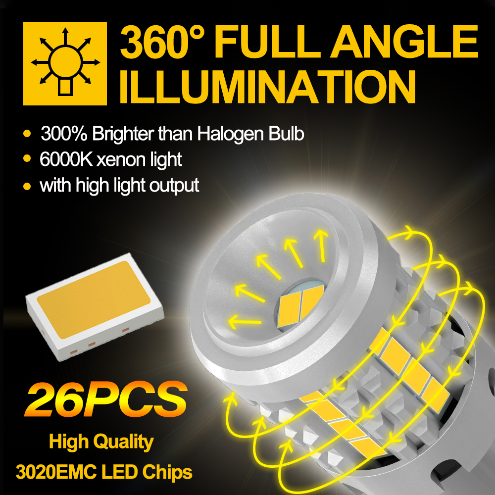 2Pcs No Hyper Flash Led Lights P21W Car Tuning Canbus Signal Lamp 1156 BA15S PY21W BAU15S T20 7440 WY21W Amber Yellow 12V 24V