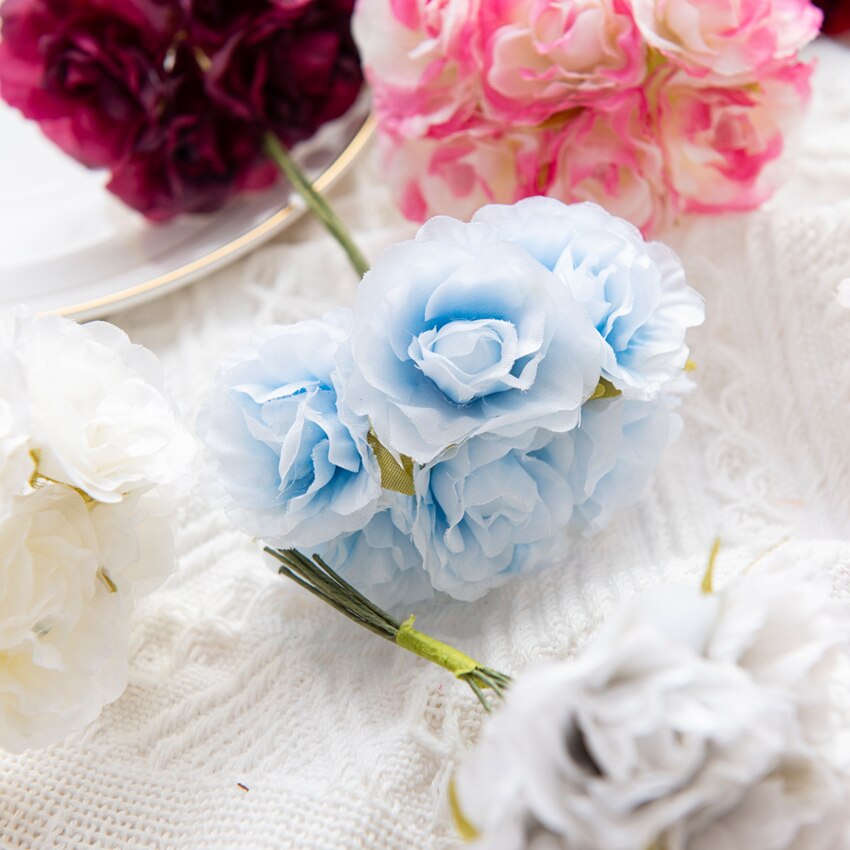 18PCS Artificial Flowers Mini Silk Bouquet Wedding Decorative DIY Wreath Christmas Decoration Vase for Home Garden Scrapbooking