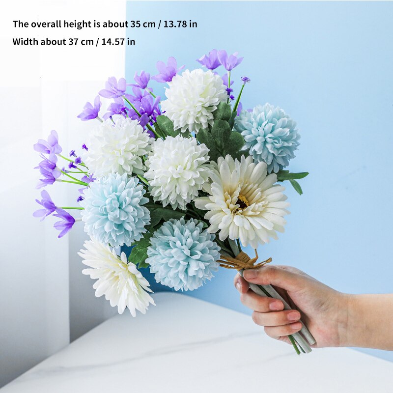 Eucalyptus Bloem Boeket Decoratie Bal Chrysant Zijde Plastic Gemengde Boeket Familie Bruiloft Decoratie Woonkamer Layout: Paars
