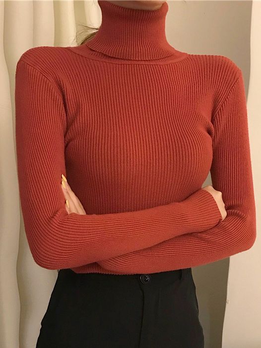 Heliar feminino outono gola alta camisola de malha pulôveres macios cashmere jumpers básicos macios para mulher 2024 outono inverno: Vermelho Amaranto