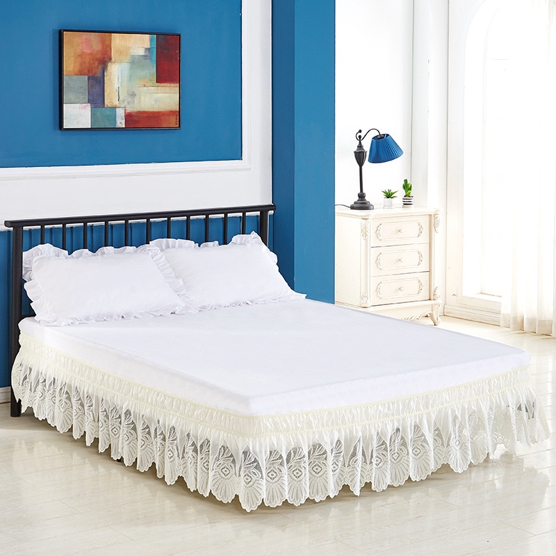 Lagen dekor dekoration blonder flæser ren farve seng nederdel elastisk løs seng forklæde seng nederdel dobbelt fuld queen king size seng dække