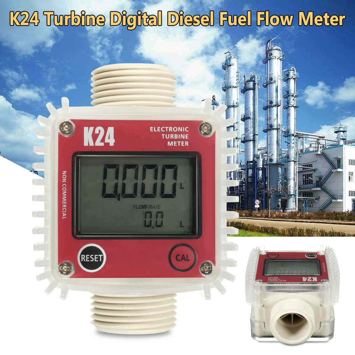 LCD K24 Turbine Digital Diesel Fuel Flow Meter For Chemicals Water Sea Adjust Counter Gauge Liquid Measuring Gasoline Flowmeter