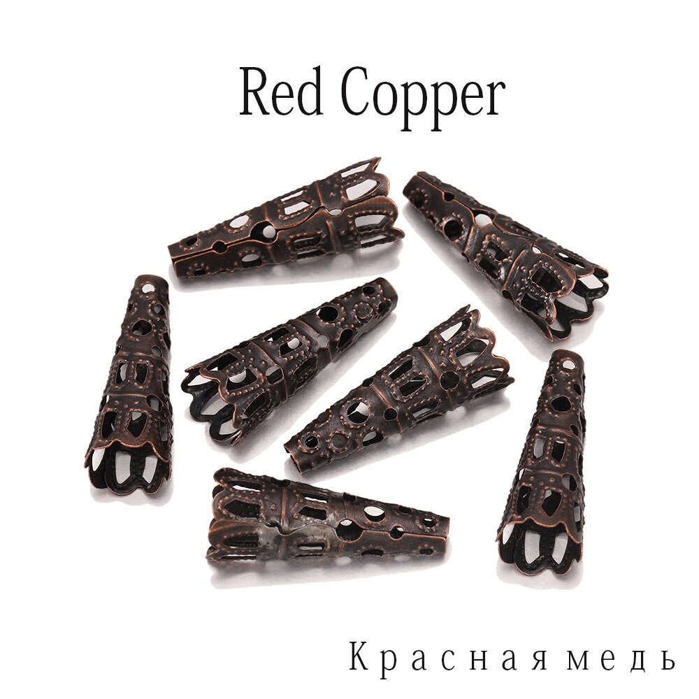 50pcs/lot Rhodium Alloy Bugle Cone Bead Caps Crystal Pendulum pendant End Cap For DIY Jewelry Making Supplies Findings: Red Copper