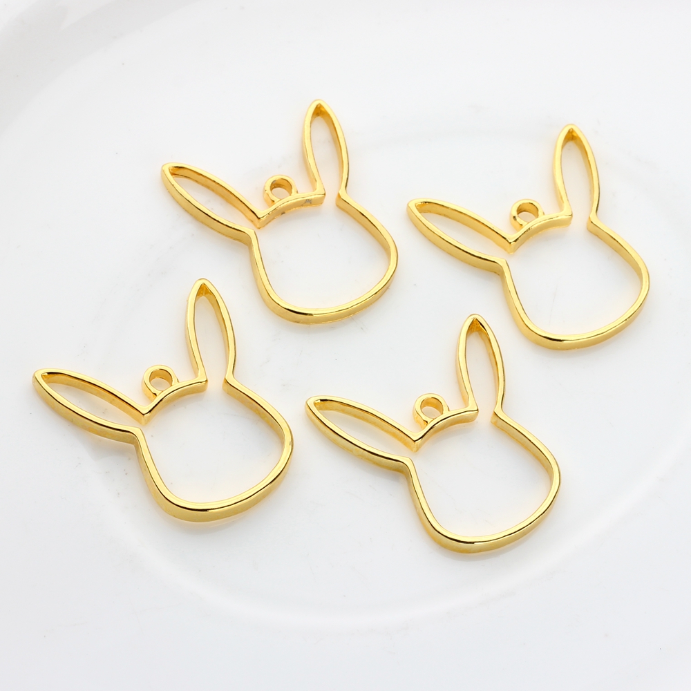 10 pçs/lote Coelho Liga de Zinco Animais Armação de Metal Pingente Charme Ajuste da Moldura de Ouro Ajuste Cabochon de Resina UV Acessórios Charme