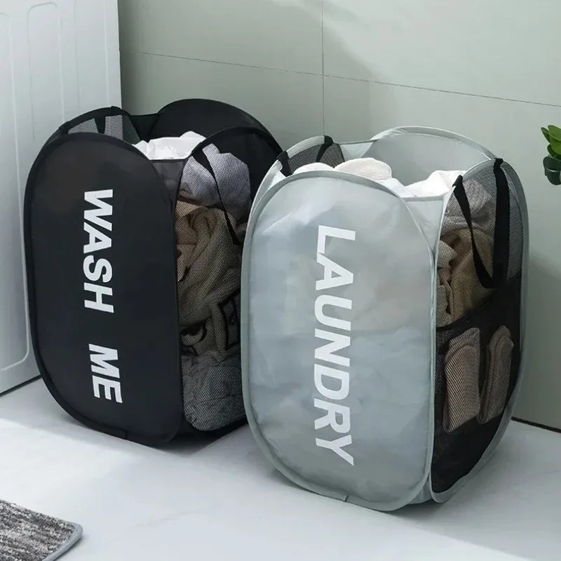 Duurzame opvouwbare eenvoudige wasmand Grote wasbare kleding Speelgoedopbergorganisator Mode Mesh Ademende badkameraccessoires