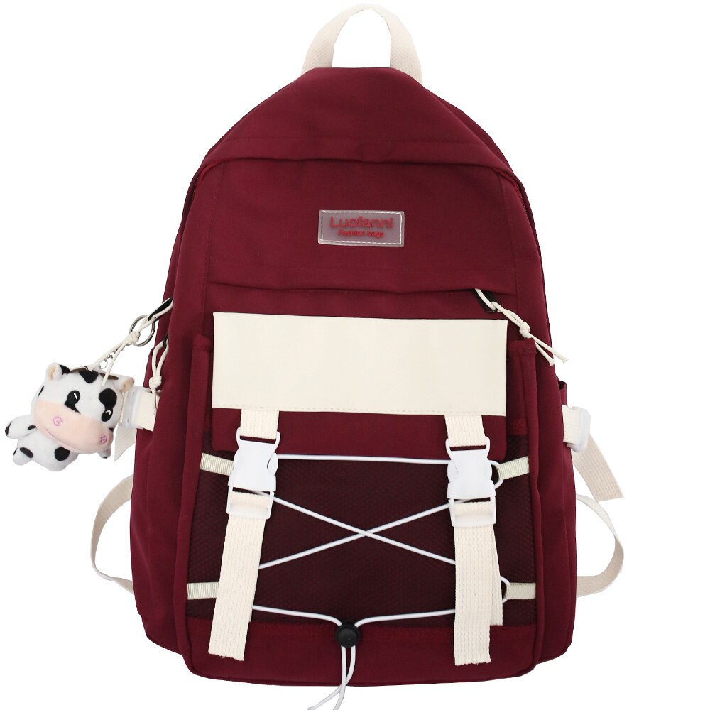 Vrouwelijke Mesh Harajuku Rugzak Student College Reizen Vrouwen Schooltas Kawaii Mode Boek Rugzak Leuke Meisje Laptop Tas Dame: red / No Cows pendant