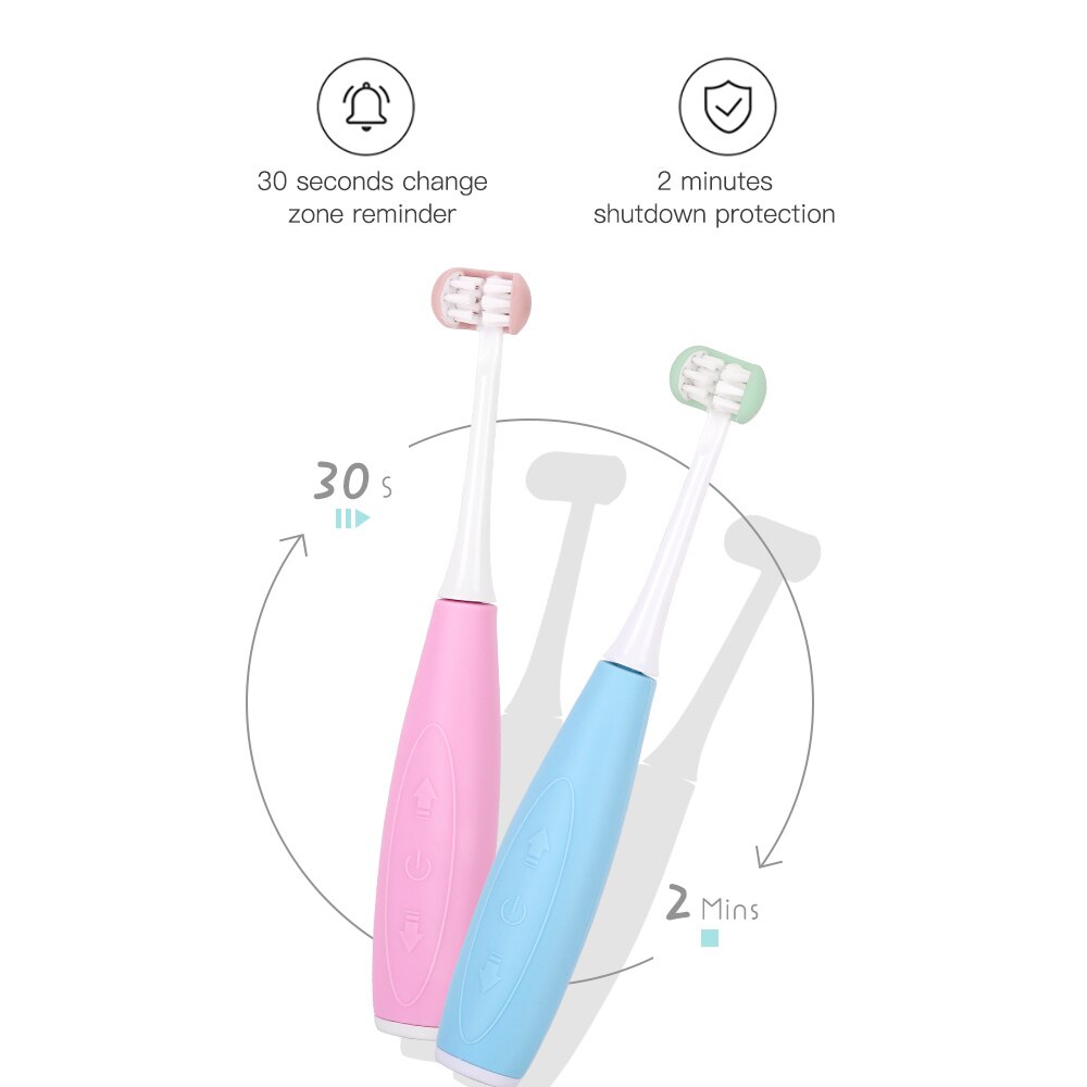 Azdent 3 sider børn børn sonisk elektrisk tandbørste 5 tilstande u type tænder tandbørste 4 hoveder 3h usb genopladelig 25 dages brug