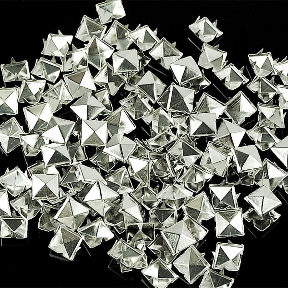 Wituse 10Mm Zilveren Piramide Vierkante Punk Studs Spots Spikes Voor Jeans Shirts Armbanden 100Pcs Prong Metal Diy leathercraft