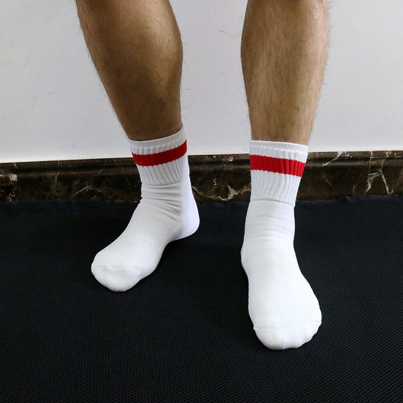 Men Running Socks Training Compression Socks Elastic Sweat White Socks Cotton Thickening Towel Bottom Gay Socks Blue Red Stripe