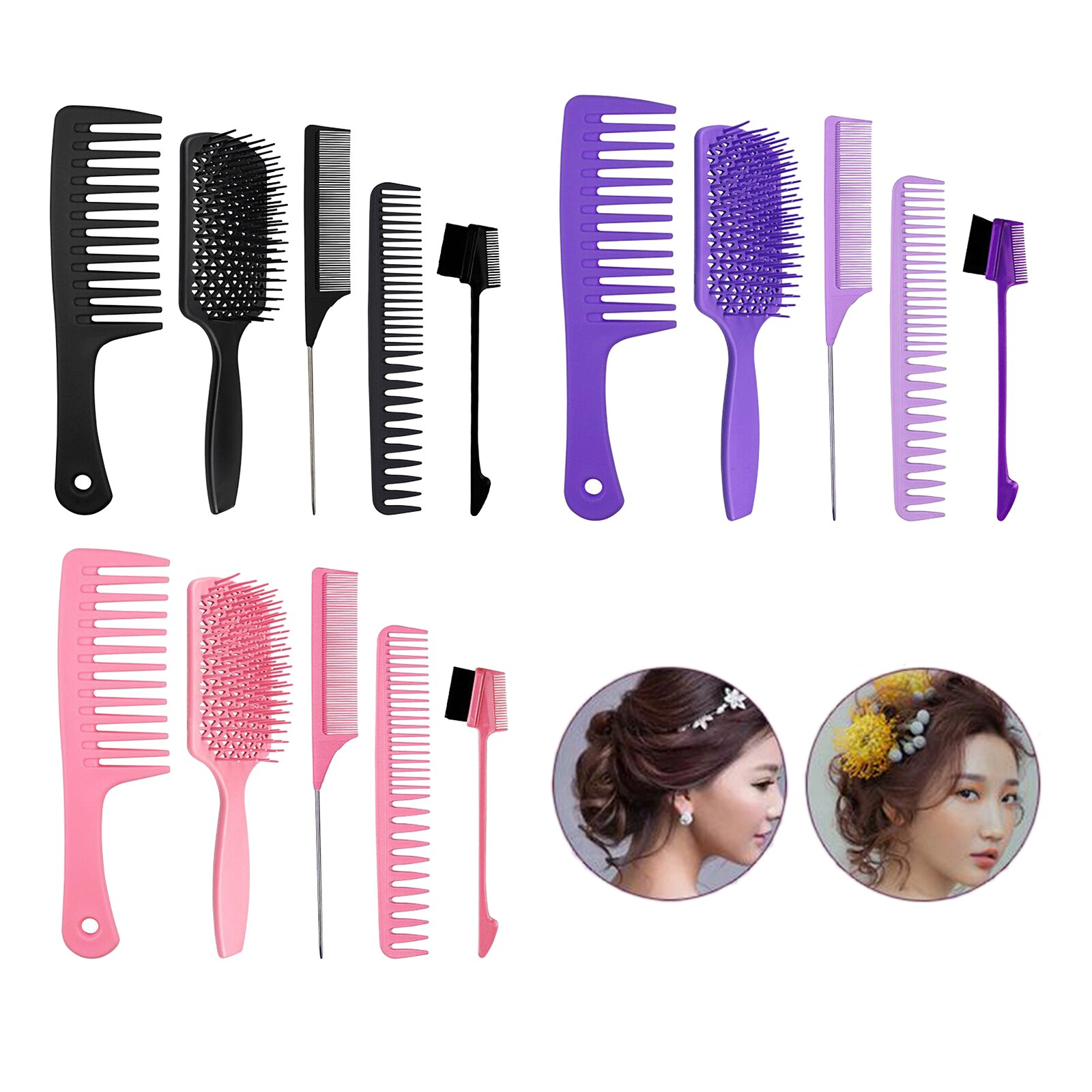 5Pcs Kappers Massage Kam Styling Salon Thuis Set Voor Rechte Lange Dikke Curly Natuurlijke Haar Nat Of Droog Haar