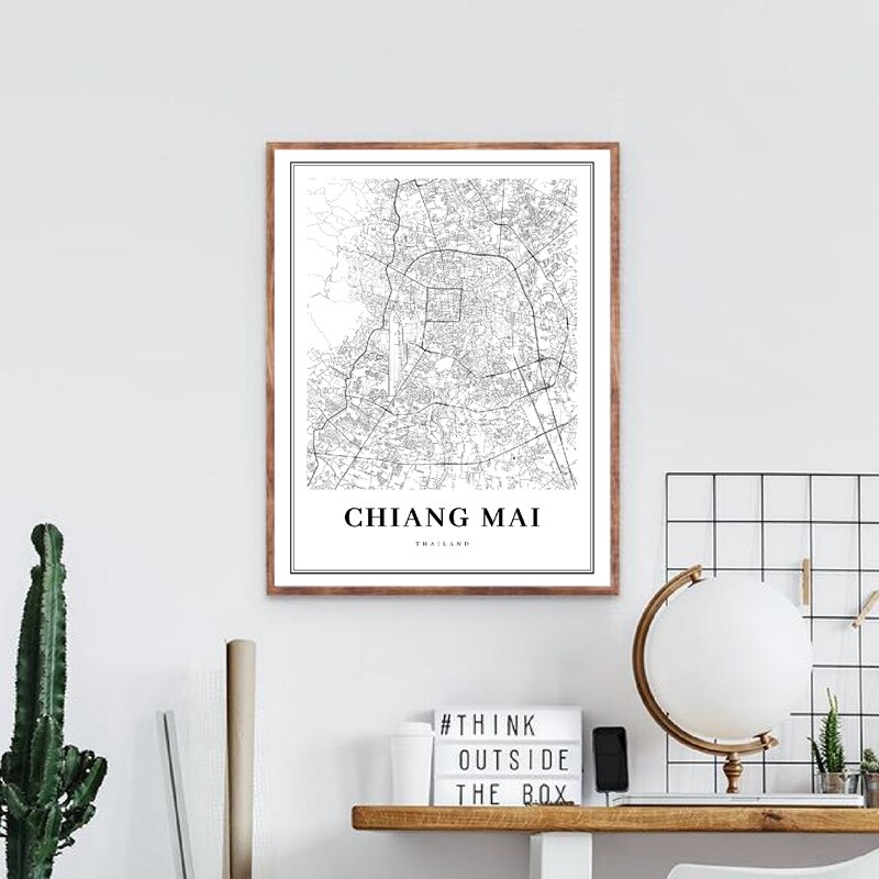 Bangkok Map Posters En Prints, thailand Reizen Stad Kaart Canvas Schilderij Moderne Chiang Mai Kaart Foto Thuis Wall Art Decor