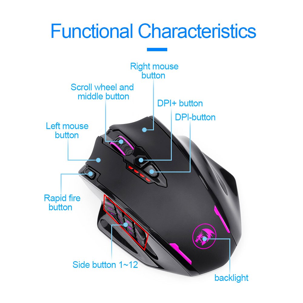 Redragon impact elite  m913 rgb usb 2.4g langaton pelihiiri 16000 dpi 16 painiketta ohjelmoitava ergonominen pelihiirille pc
