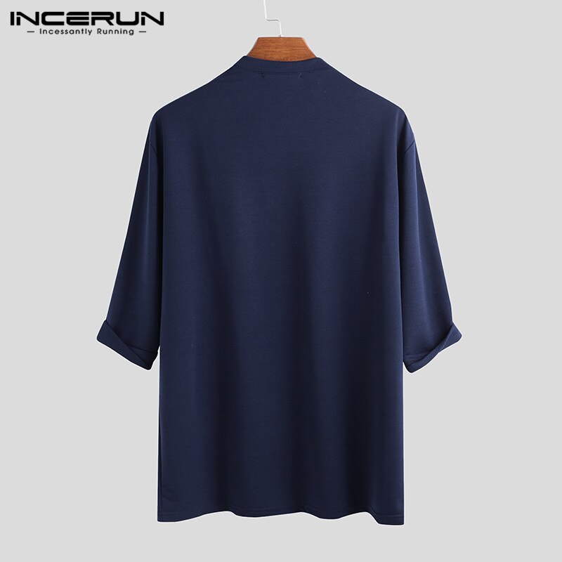 Heren Casual T-Shirt - Katoen 3/4 Mouw Ronde Hals Wijde Streetwear