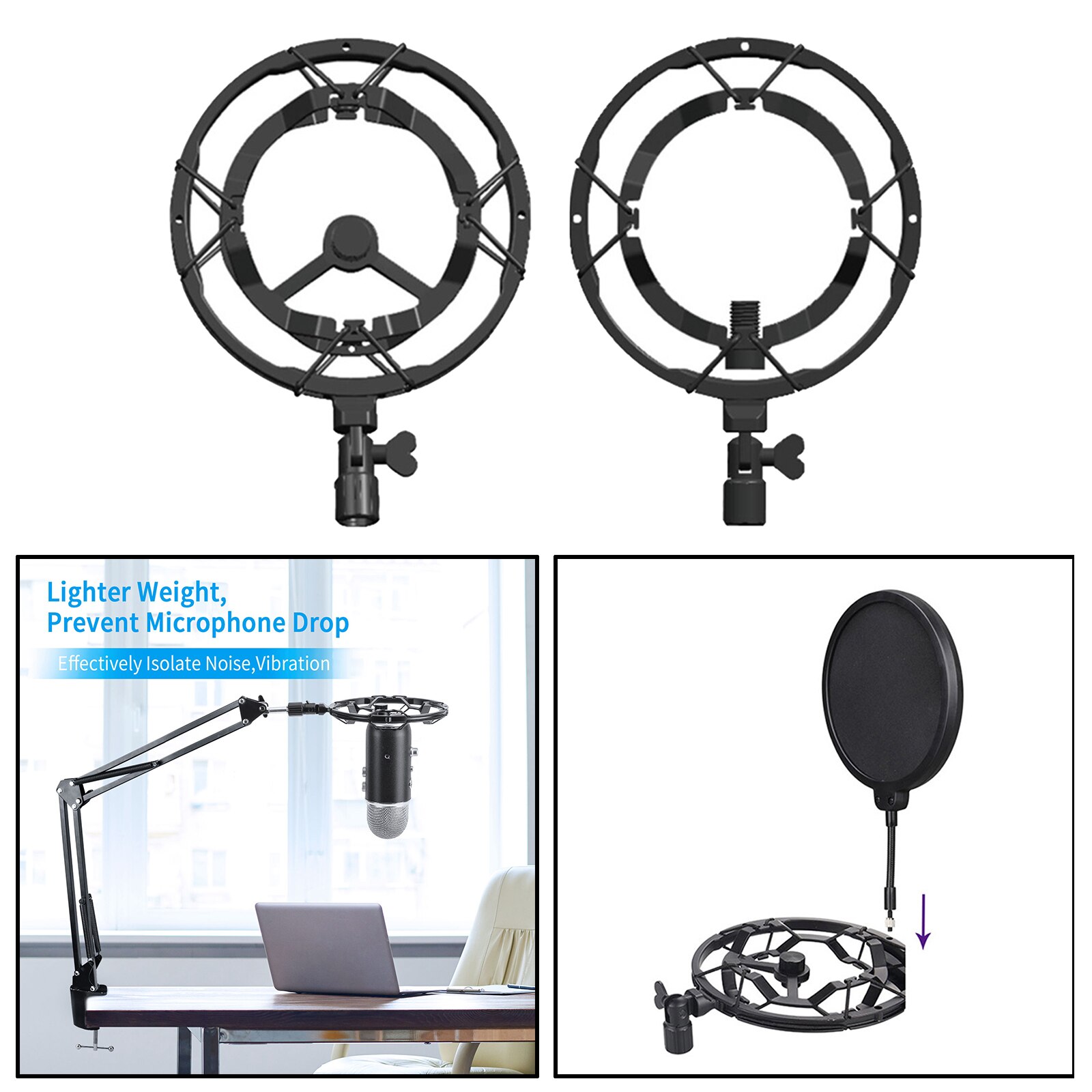 Studio trasmissione registrazione Mic Shock Mount staffa per microfono leggera con manopola di bloccaggio per Yeti blu