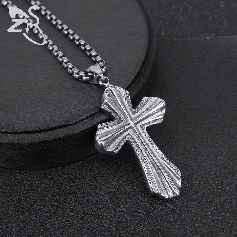 ZS – collier avec pendentif croix Punk pour hommes, en acier inoxydable, bijoux gothiques, Rock Roll, 316L