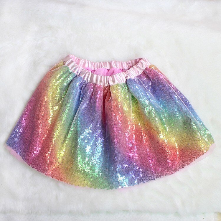 Baby Girls Skirt Headband Set Rainbow Glitter Sequins Bow Petti Skirts For Toddlers Newborn Kids Photo Graphy Costume Ball Gown