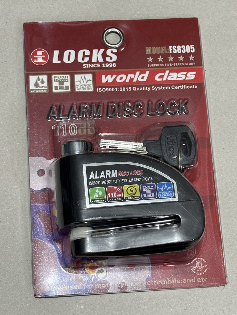 Blocco allarme moto impermeabile Blocco antifurto di sicurezza bici Blocco freno a disco moto Mountain bike + borsa + corda promemoria da 1,5 m