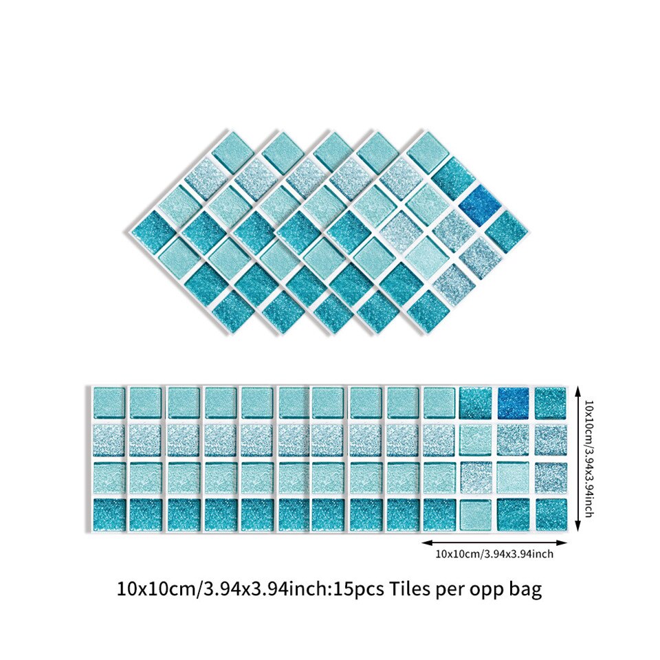 10*10cm*15 stk mosaik vægklistermærker dekorativ krystalfilm badeværelse køkken oliefast selvklæbende vinyl tapet hjem: Sj -04