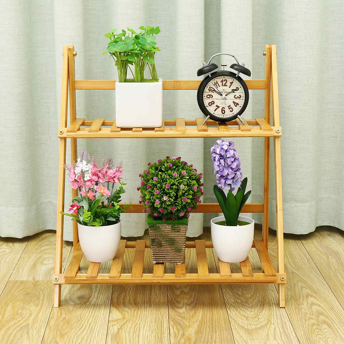 Macetas plegables de 2 capas para plantas flores, estante de soporte para balcón, sala de estar, jardín y Patio