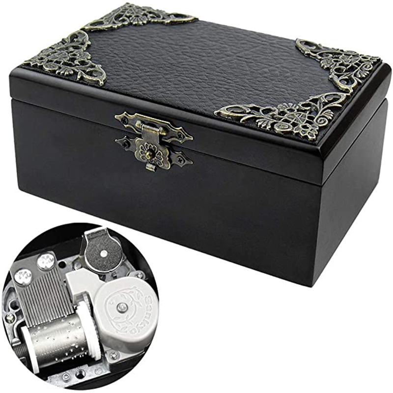 ROSIKING Vintage Wood Carved Mechanism Musical Box Wind Up Music Box Jewelry Box (Red Box, Kingdom Hearts)…