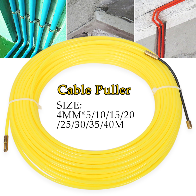 4mm 5-40M Tape Puller Extractor Guide Device Yellow Nylon Wall Wire Lead Wire Puller Cable Electrician Spring Puller Lead