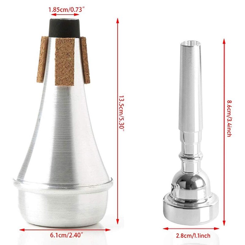 3 Pack Trompete Mundstück (3C 5C 7C) mit Trompete Stumm für Ersatz Musical Instrumente Zubehör