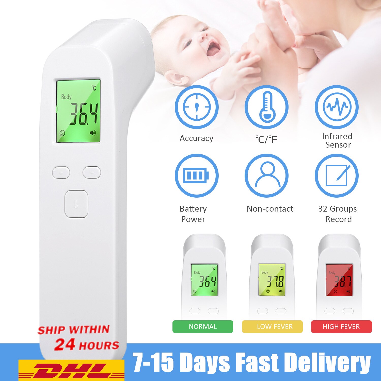 Non-contact Infrared Thermometer Baby Adult Infrared Temperature Meter Digital Temperature Gun LCD Display Thermometer termometr: MD1828