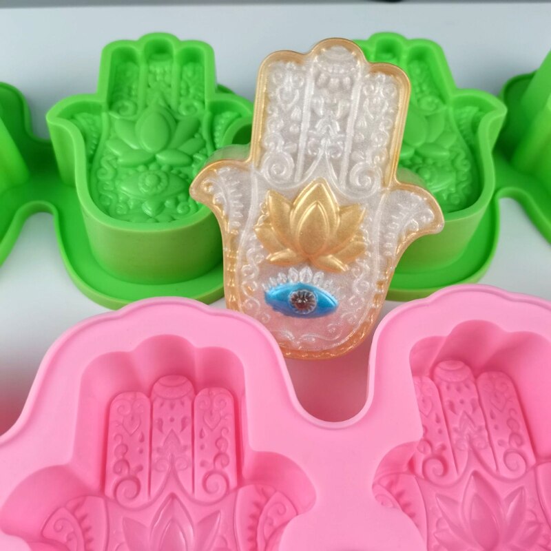 Lotus In De Palm Zeep Mold Khamsah Hamsa Hand Epoxyhars Siliconen Mal Hand Van Fatima Kaars Hars Gieten Mallen gereedschap