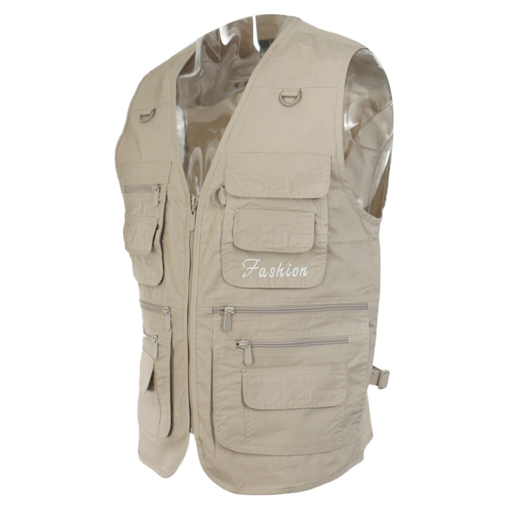 Men's Pocket Outdoor Fishing Traveler Beige Photography Vest Jacket