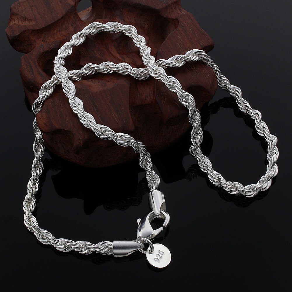 925 Sterling Silver Necklace 4mm Silver Chain Twisted Rope And Chain Men And Women Jewelry
